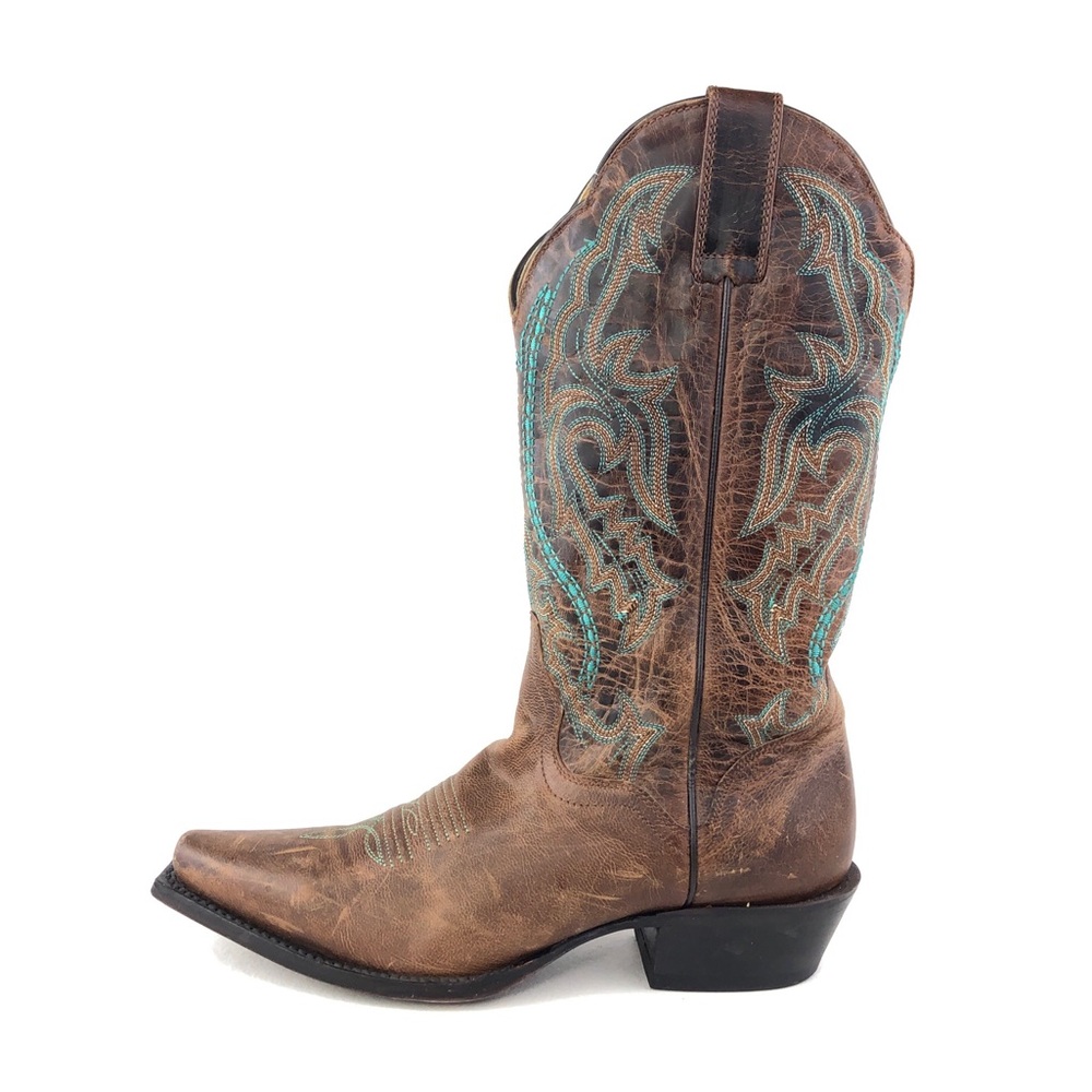 J.B. Dillon Brown Goat Leather Inlay Western Boots 7 B